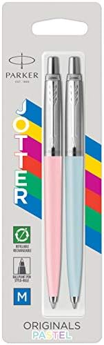Parker Jotter Originals Ballpoint Pen Pastel Collection | Pink & Blue 50s Finishes | Medium Point | Blue Ink | 2 Count