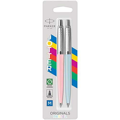 Parker Jotter Originals Ballpoint Pen Pastel Collection | Pink & Blue 50S Finishes | Medium Point | Blue Ink | 2 Count #TOP6