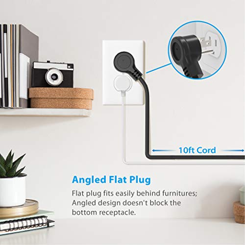 Trond Power Strip With 3 Widely Spaced Outlets And 3 Usb Ports, 10 Ft Long Extension Cord, Flat Plug, Wall Mountable, Compact Desktop Charging Station For Dorm Room Home Office, Black #TOP6