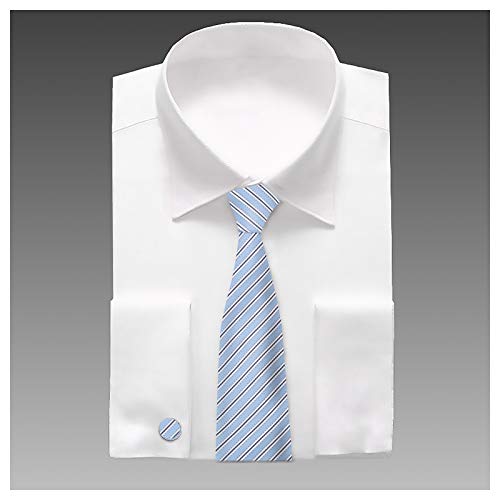 Y&G Jacquard Silk Men's Neckwear Blue Tie Cuff-Links Set Urban Occupational A1172 Stripes Cornflower Blue,Dark Blue #TOP2