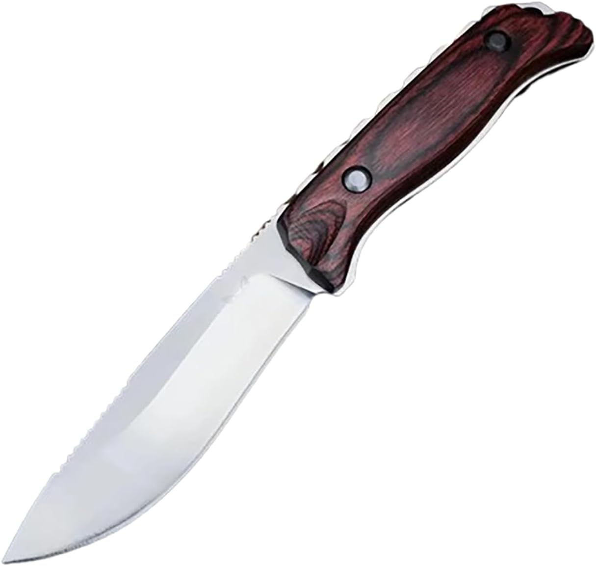 Straight Knife Outdoor Survival EDC Pocket Knife, Stainless Steel Blade, Stable Wood Handle, Leather Sheath (Style B)