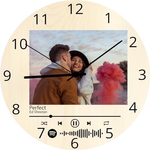 Stileitaliano Orologio Spotify personalizzato da parete in legno moderno a muro casa soggiorno cucina con foto stampa Idea Regalo per San Valentino anniversario compleanno (Rotondo con numeri)