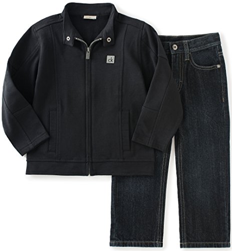 Calvin Klein Baby Zip-Front Jacket with Jeans Pants Set, Black, 12 Months