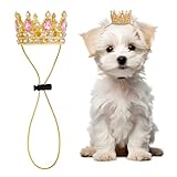 OLYCRAFT Pet Rhinestone King Crown Pink Rhinestone Dog Crown with Adjustable Strap Party Costume Accessories Golden Queen Crowns for Small Dog Cats Weddings Birthday Cosplay Party Photos Prop