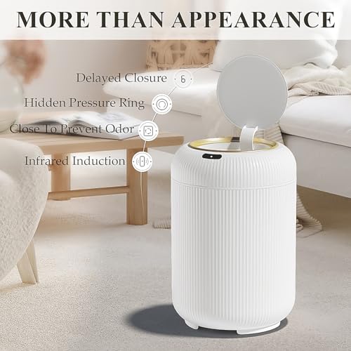 Image of Automatic Motion Sensor Bathroom Trash Can with Lid, 3 Gallon Touchless Trash Bin, Smart Plastic Electric Garbage Cans Small White Wastebasket for Office, rv, Bedroom, Living Room