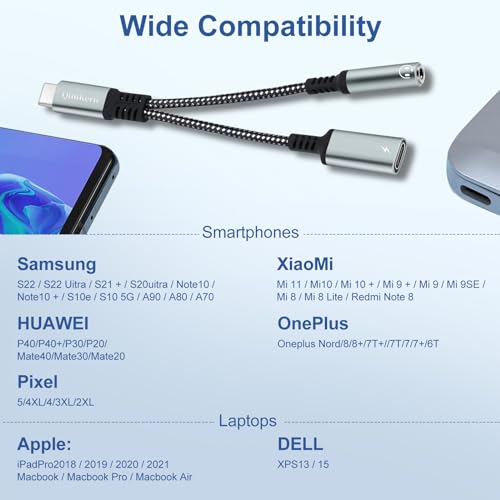 QimKero USB C to 3.5mm Headphone and Charger Adapter, 2-in-1 USB C to Aux Audio Adapter for PD 60W Fast Charging for iPhone 15 Plus Pro Max, Samsung Galaxy S20, S21, S22, S23, iPad Pro,Air4 - Thumbnail 7
