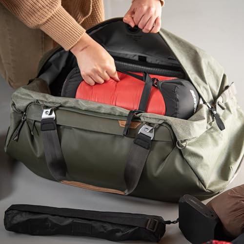 Image of Peak Design Travel Duffel 65L, Sage, Extra-Wide Single Zip Access, Weatherproof Shell, 4 External Pockets, Fits Packing Cubes & Camera Cubes, Ideal for Longer Trips, Versatile Duffel Bag for Travel