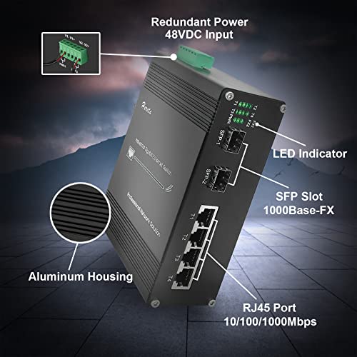 Image of Industrial 6-Port Gigabit PoE Switch, Hardened Gigabit Ethernet Switch with 2 x 1G SFP & 4 x Gigabit PoE+ Ports, IEEE802.3af /at PoE+@120W, Plug & Play, Supports 48-57V DC Input