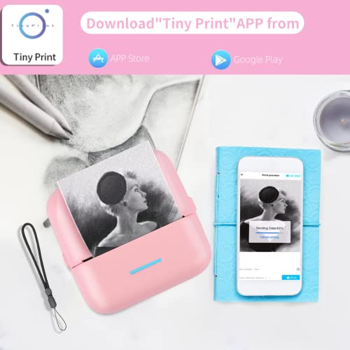 Huijukeji Mini Sticker Printer Bluetooth Smart Pocket Inkless Thermal Printer With 10 Rolls Thermal Paper And Sticker For Ios&Android, Portable Receipt Printer For Photo Journal Notes Memo - Pink #TOP4