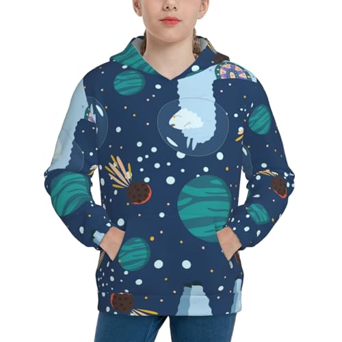 Alpaca Astronaut in Space Kid Hoodies Boys Sweatshirts Girls Pullover with Pocket
