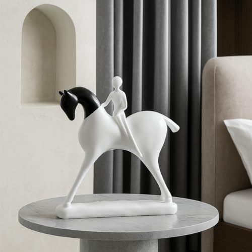 Image of Xtore Modern Artistic Horse and Rider Figurine | Resin Home Decor Accent | Unique Art Piece for Living Room, Office, or Entryway | Elegant and Sleek Design