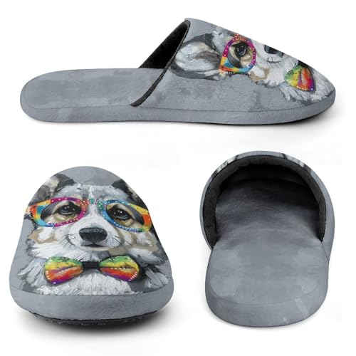 Black White Corgi Glasses Men's Slipper Non Slip Comfortable Winter Warm Home House Shoes Indoor Slippers3