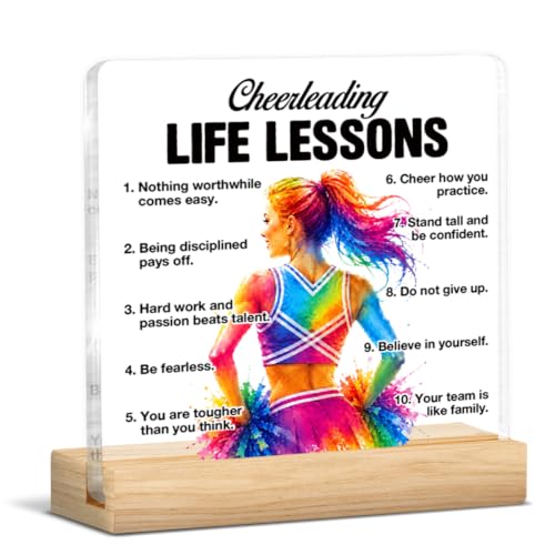 Cheer Gifts for Women Girls Team, Cheering Life Lessons Clear Acrylic Sign