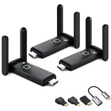 Wireless HDMI Transmitter and 2 receivers, Plug and Play.2.4/5.8GHz Dual Monitor hdmiwireless Splitter.Portable Streaming TV Extender165FT/50M, from laptops, TV Boxes,DSLR Camera to Multiple displays
