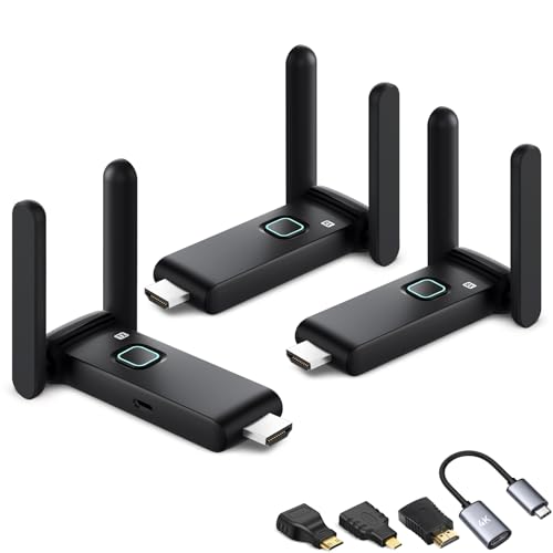 Image of Wireless HDMI transmitter and 2 receivers, plug and play.2.4/5.8GHz dual monitor hdmiwireless splitter.Portable Streaming TV Extender165FT/50M, from laptops, TV boxes，DSLR Camera to multiple displays