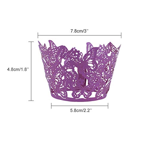 50Pcs Butterfly Pattern Hollow Artistic Bake Cake Cupcake Wrappers Paper Cups Liner For Wedding Birthday Tea Party Baby Shower Food Decoration (Purple) #TOP1