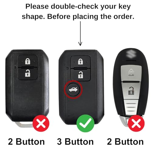 Image of KEYCEPT Metal Keycover for Suzuki Swift, Dzire, Ertiga, Brezza, Fronx, Jimny, Ignis, Rumion, Hyryder, E-Vitara, Victoris 3 Button Smart Key with Keychain (Long Keychain).