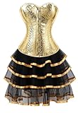 Corset Bustier Dress with Skirts Tutu Tulle Set Leather Overbust Lingerie Vintage Plus Size Golden 7XL