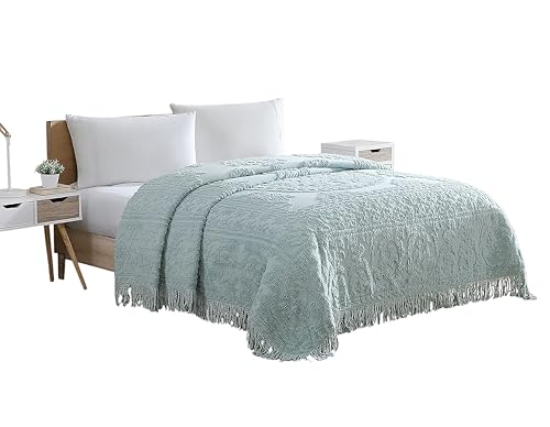 Image of Beatrice Home Fashions Medallion Queen Cotton Chenille Bedspread, Blue