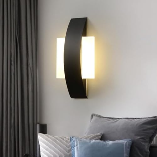 Mckalen Applique da Parete Interno LED, 12W 1350LM Lampada da Parete LED Nero, Lampada LED da Muro Moderno per Camera da Letto Soggiorno Scale Cucina Corridoio, Bianca Calda 3000K