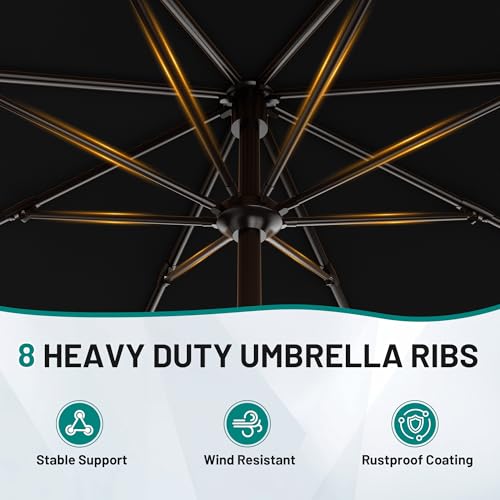 Image of AreShark 9 FT Patio Umbrella for Outdoor, Outdoor Table Umbrella with Push Button Tilt and Crank, Outdoor Patio Umbrellas with 8 Sturdy Ribs for Market, Garden, Pool (Black)