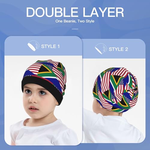 American Flag and South African Flag Kids Leisure Elastic Knitted Hat Junior Large Size Knit Cap Child Beanie Black3
