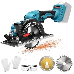 Roadtime 5 Zoll Akku-Kreissäge für Makita 18V Akku(ohne Akkus), Professional Mini Handkreissäge mit 2 Klingen, Holzsäge und Diamantmesser, ideal für Holz, Weichmetall, Kunststoff, Fliesen
