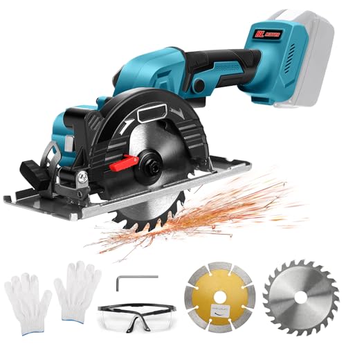 Image of Roadtime 5 Inch Cordless Circular Saw for Makita 18 V Battery (without Batteries), Professional Mini Handheld Circular Saw with 2 Blades, Wood Saw and Diamond Knife, Ideal for Wood, Soft Metal