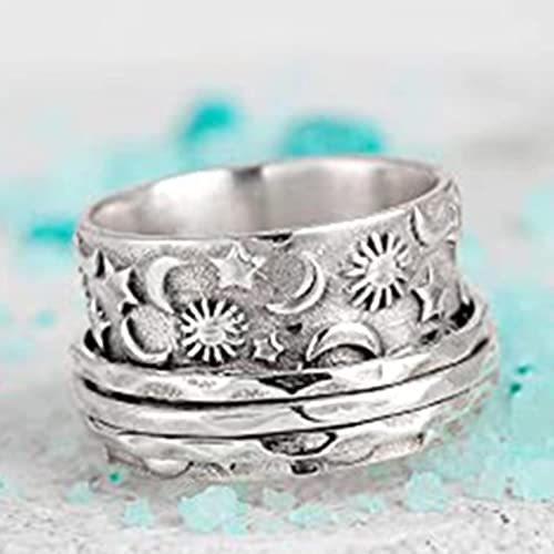 Jude Jewelers Stainless Steel Hammered Sun Moon Star Rotating Spinner Statement Band Ring4