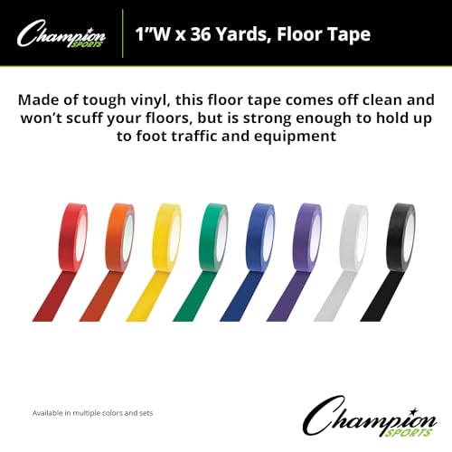 Image of Champion Sports Vinyl Tape, 1 inch Wide x 36 Yards Long, Blue - Durable Floor Marking Tape - Schools, Gyms, Restaurants