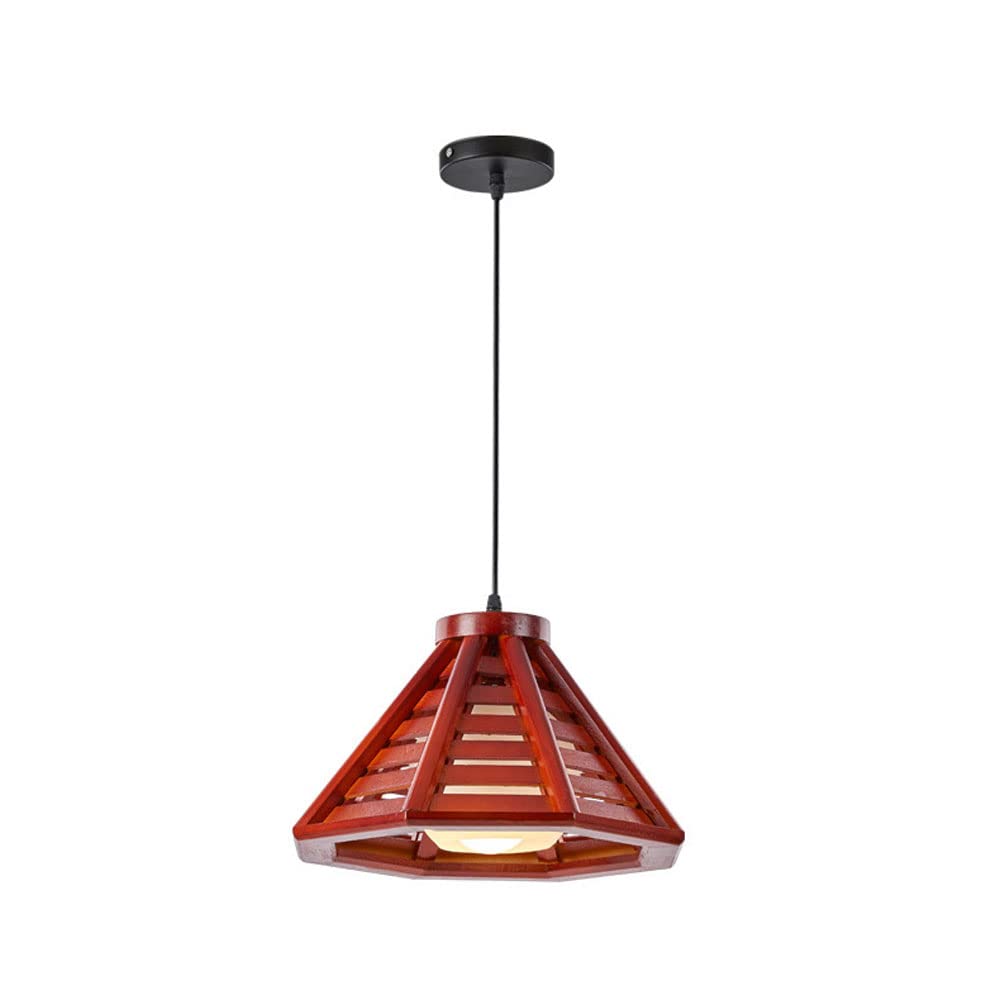 Lámpara colgante de madera maciza roja con estructura trapezoidal de alta calidad