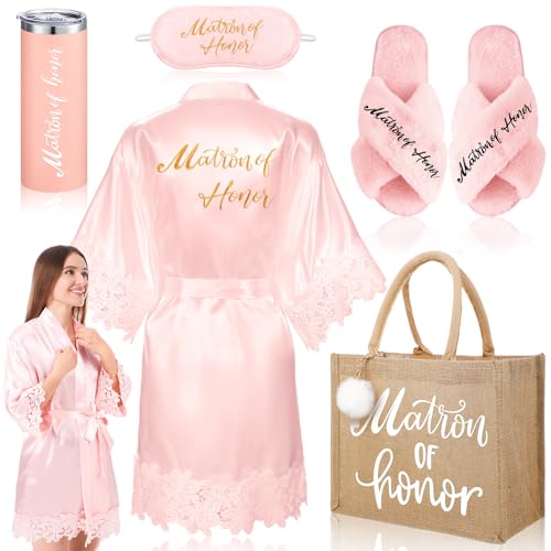 Image of Handepo 5 Pcs Bride Robes for Wedding Day Set Bride to Be Gifts Bridal Shower Gifts Bridesmaid Robe with Slippers Tumbler
