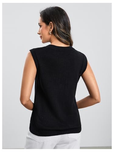 Image of Milumia Women's Round Neck Button Up Sweater Vet Sleeveless Basic Knit Tops Black Medium