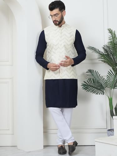 Image of Sojanya (Since 1958 Men'S Silk Blend Kurta Pyjama & Nehru Jacket Combo