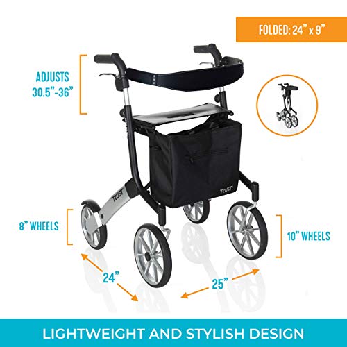 Stander Let’s Go Out Rollator, Lightweight Four Wheel Euro Style Walker With Seat And Locking Brakes, Foldable Rolling Walker For Seniors By Trust Care, Black #TOP5