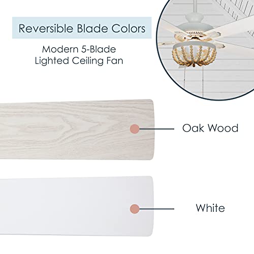River Of Goods Led Wooden Bead Ceiling Fan - Boho Ceiling Fan With Light - Chic Coastal Ceiling Fans - 52 Inch - Ivory #TOP4