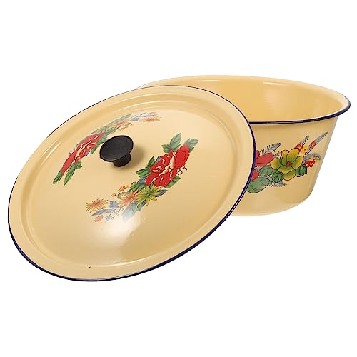 FELTECHELECTR Enamel Stockpot Deep 28cm Large Capacity with Lid, Multi-use Kitchen Stew Pot for Cooking and Food Preparation, Sturdy Enamel Pot Suitable for Home and Kitchen Supplies