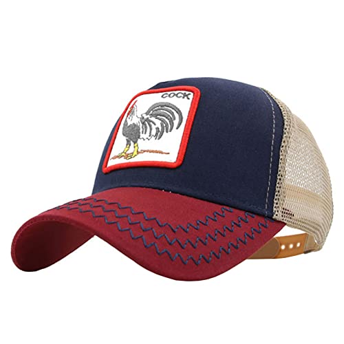 FASECKS Hahn Baseball Cap für Männer Verstellbare Trucker Mesh Atmungsaktive Mütze Damen Herren Schnell Trockene Baseball Hüte, rot, One size Cover