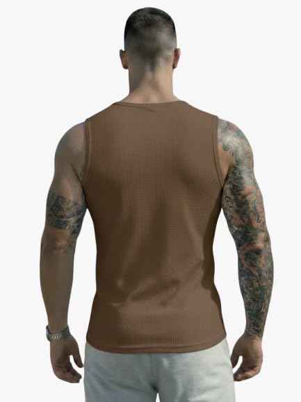 Image of Men's Sleeveless Waffle Tank Top Vest Round Neck for Sports Gym Workout Fitness Wear