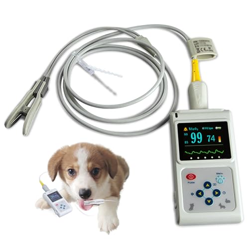 Oxímetro De Pulso Veterinario De Mano, Monitor De Frecuencia CardíAca, Sensor De OíDo/Lengua, Con Sonda Y Cable Usb, Función De Almacenamiento Y Reproducción, Para Gatos Y Perros