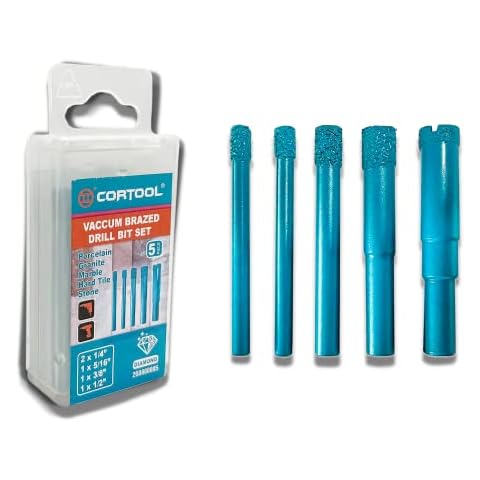 CORTOOL Trockene Diamantbohrer für Porzellanfliesen, Keramik, Glas-Marmor, 5 Stück 1/4 Zoll, 5/16 Zoll, 3/8 Zoll, Fliesensäge, vakuumgelötete Diamant-Kernbohrer mit runden Sechskantschaft Cover