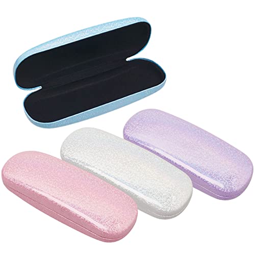 RoadLoo Brillenetui, 4 Packung Brillenbox Glitzer Brillenetui Tragbare Hardcase Brillenetui Sonnenbrillen Etui Brillenorganizer Brillenaufbewahrung mit 4 Linsenreinigungstüchern für Brillenschutz Cover