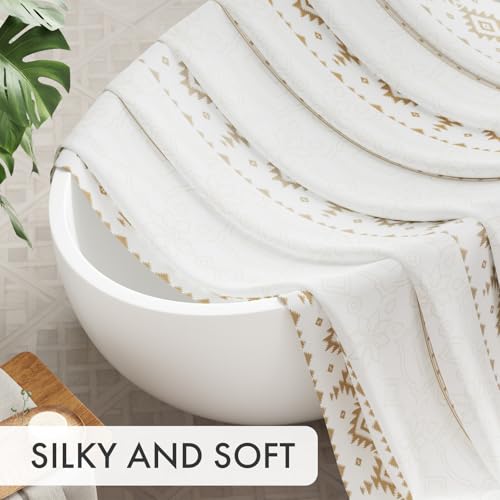 Image of AmazerBath Boho Shower Curtain, Boho Cloth Shower Curtain with 12 Hooks, Hotel Quality Washable Rustic Farmhouse Polyester Fabric Bathroom Shower Curtain Set, 72x72 Inches