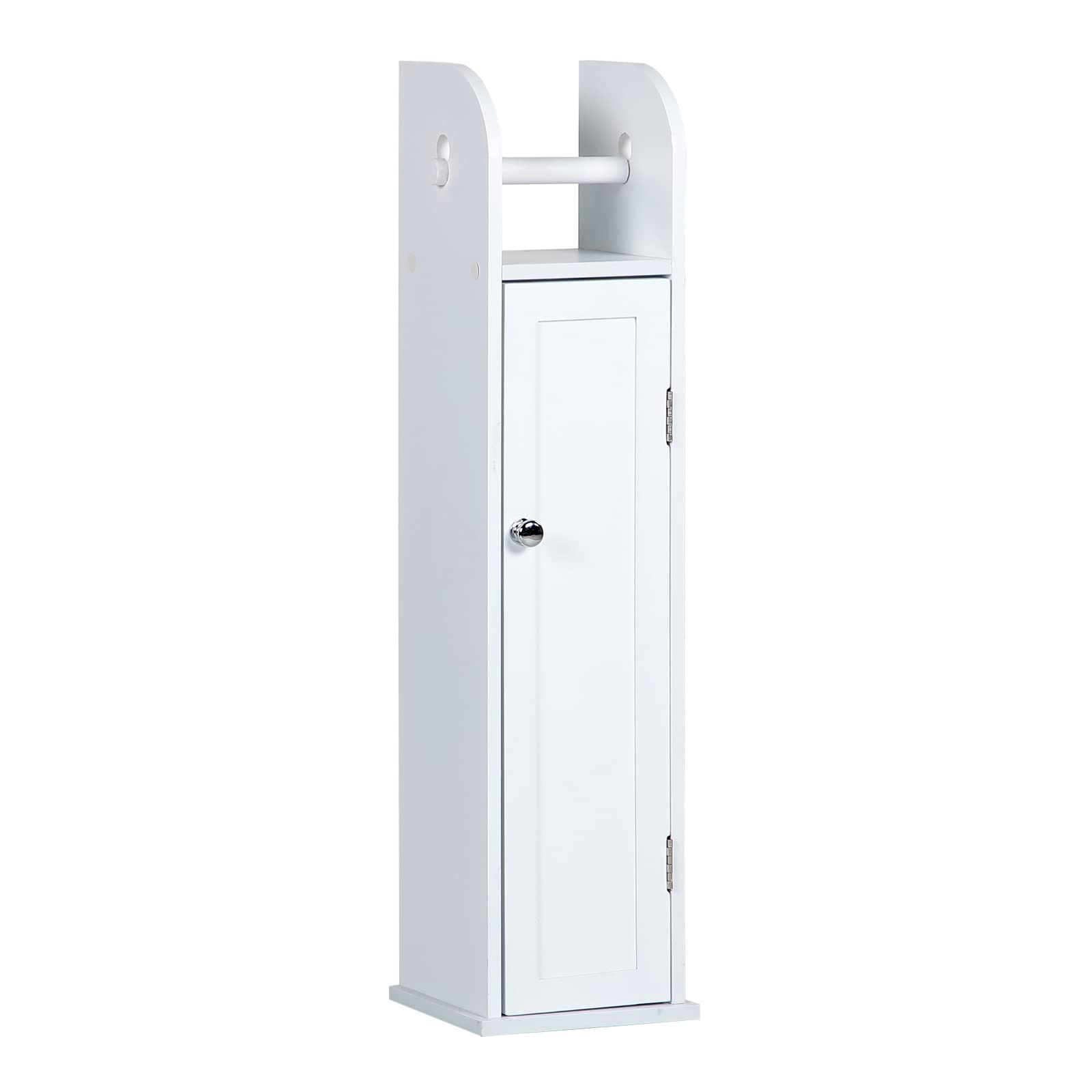 Unibos Free Standing Toilet Roll Holder Cabinet, Wooden Grey/White Bamboo Toilet Roll Storage Unit with Shelf (White)