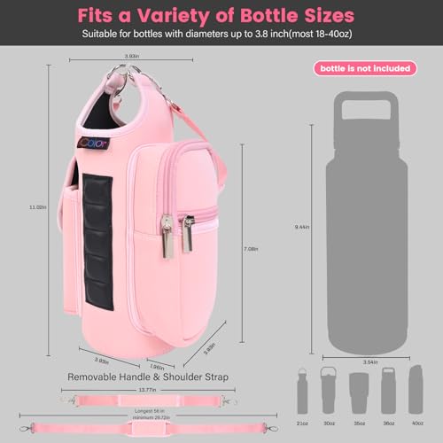 Image of icolor Gym Magnetic Bag Water Bottle Holder Gym Bottle Carrier Bag with Phone Pockets & Handle Shoulder Strap Gym Accessories Organizer for Women,5 Built-in Magnets Gym Bag Pouch Sleeve (Pink)