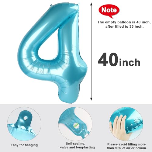 Image of 4 Balloon Numbers Birthday Decorations, 40In Pearl Blue Balloons for Party | Eye-catching Appearance, Perfect Decorative Centerpieces, Convenient Self-sealing Structure, Widely for Various Occasions