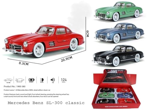Image of BlackZone 1:24 Scale 1955 Mercedes-Benz 300sl Vintage Model Toy Car with Sound and Light Function, Children's Toy Model Car with Pullback Function, Collector's Quality (1:24 Red)