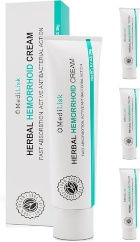 MediLisk Herbal Hemorrhoid Cream – Fast Acting Formula for Supporting with Itching & Burning – Non-Steroidal Natural Formula – 0.7 oz – Pack of 3