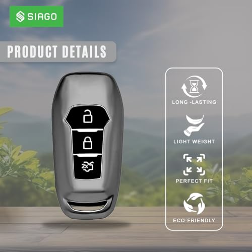 Image of SIAGO TPU Key Cover and Round Key Chain Compatible with Endeavour, Figo Aspire, Freestyle 3 Button Flip Key (Grey)