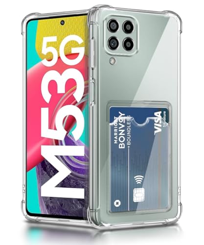Image of WOW IMAGINE Transparent Back Cover Case for Samsung Galaxy M53 5G | Flexible Built-in Slim Card Pockets Wallet | 360 Camera Protection TPU | Soft Silicone Mobile Cover - Transparent